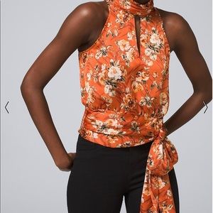 White House Black Market floral print tie-waist halter top